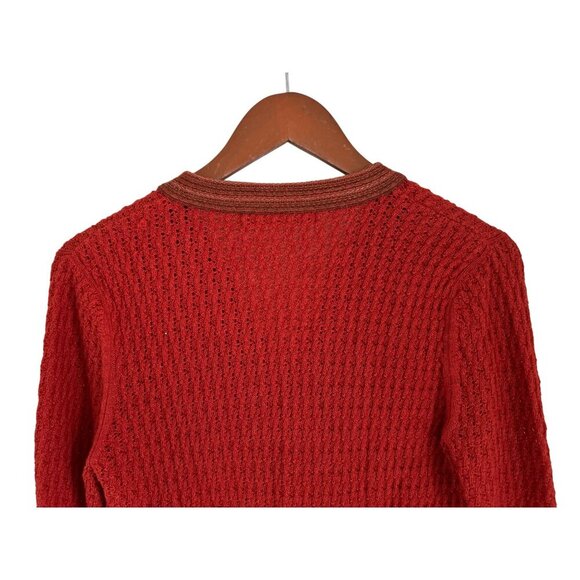 Kuna Alpaca Wool Textured Knit Sweater Brown Trim V-Neck Long Sleeve Y2K - Picture 7 of 10